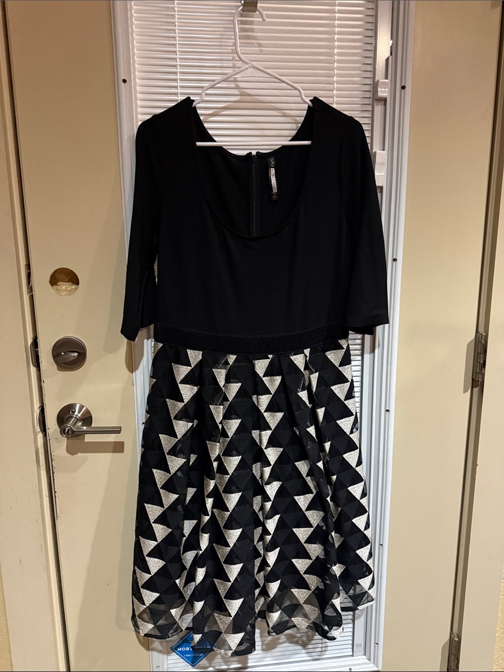 Tracy Reese Black and Silver Geometric Midi Dress